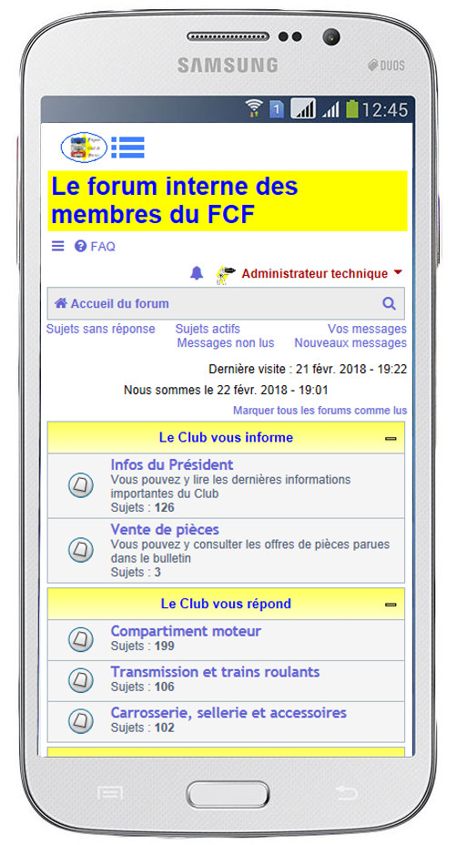 Visuel du forum du FCF sur mobile